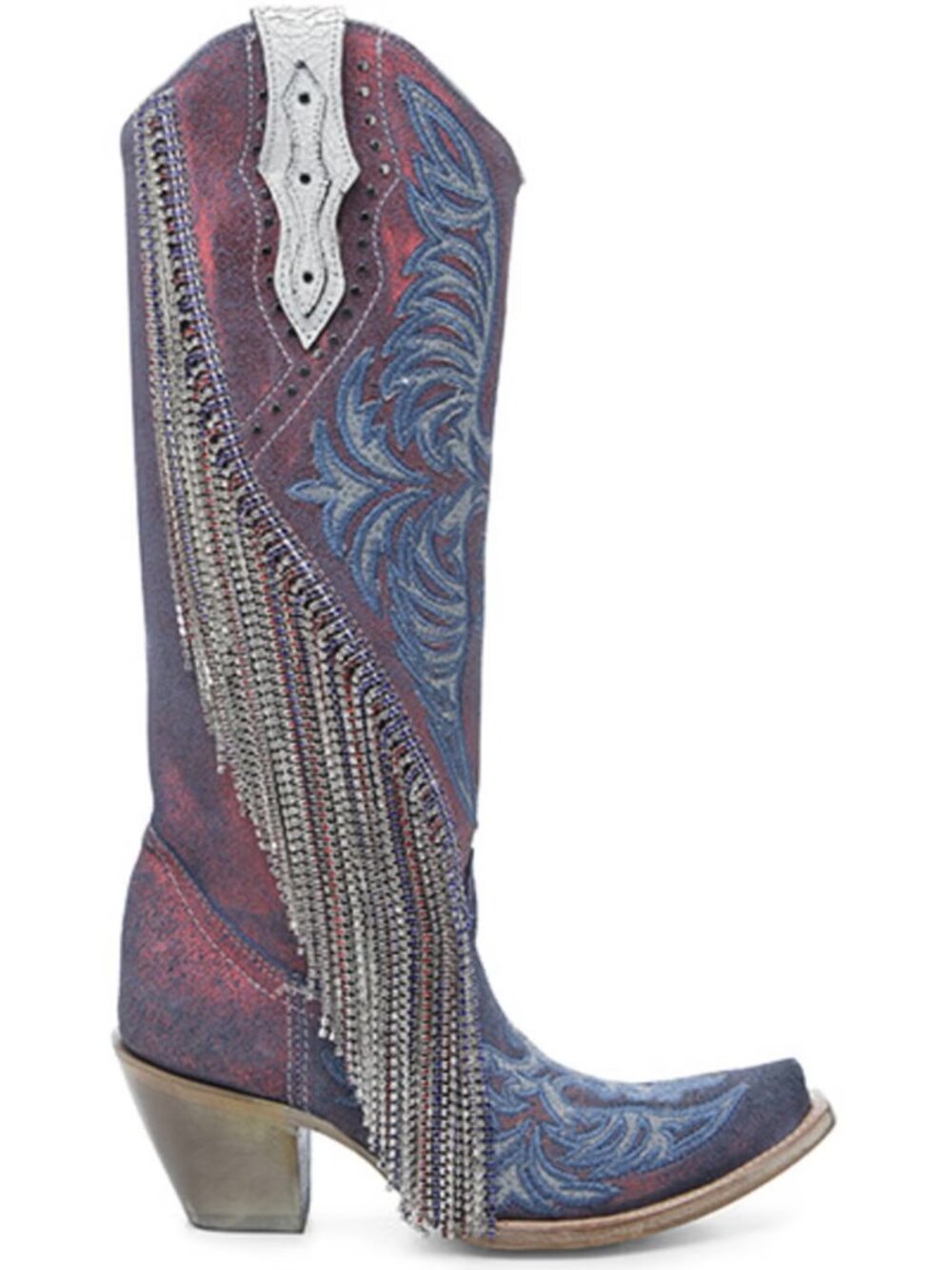 Corral Women's Chameleon Effect Rhinestone Fringe Tall Western Boots Snip Toe